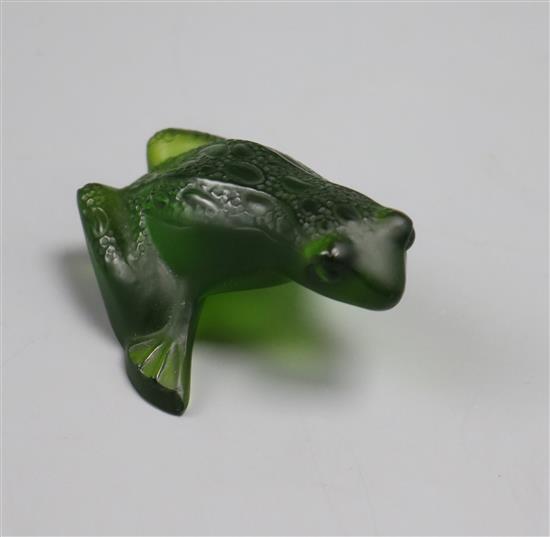 A green glass frog, signed Lalique